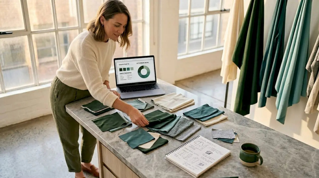 Designer sorts activewear fabric swatches