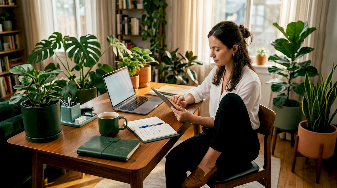Woman wearing activewear at work in office