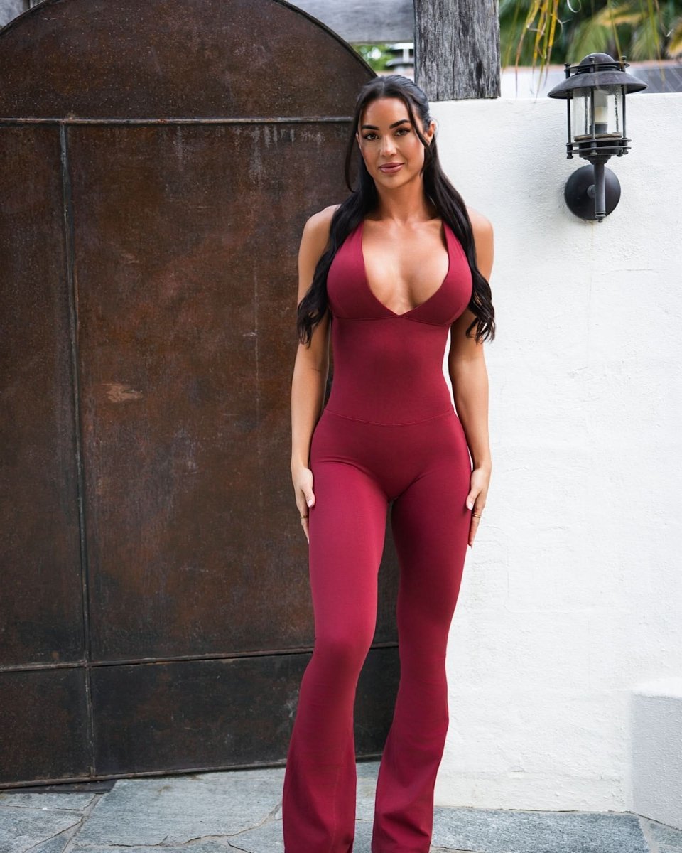 Skoki Flare Jumpsuit | Burgundy - Jumpsuit- SKM-JUMP-BUR-XS
