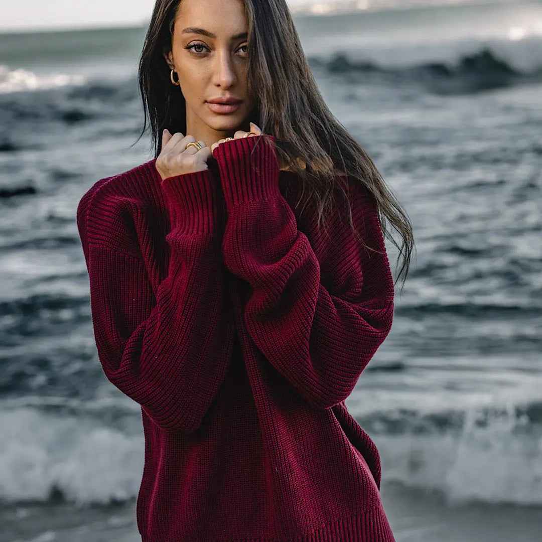 Skoki Organic Cotton Sweater|Burgundy